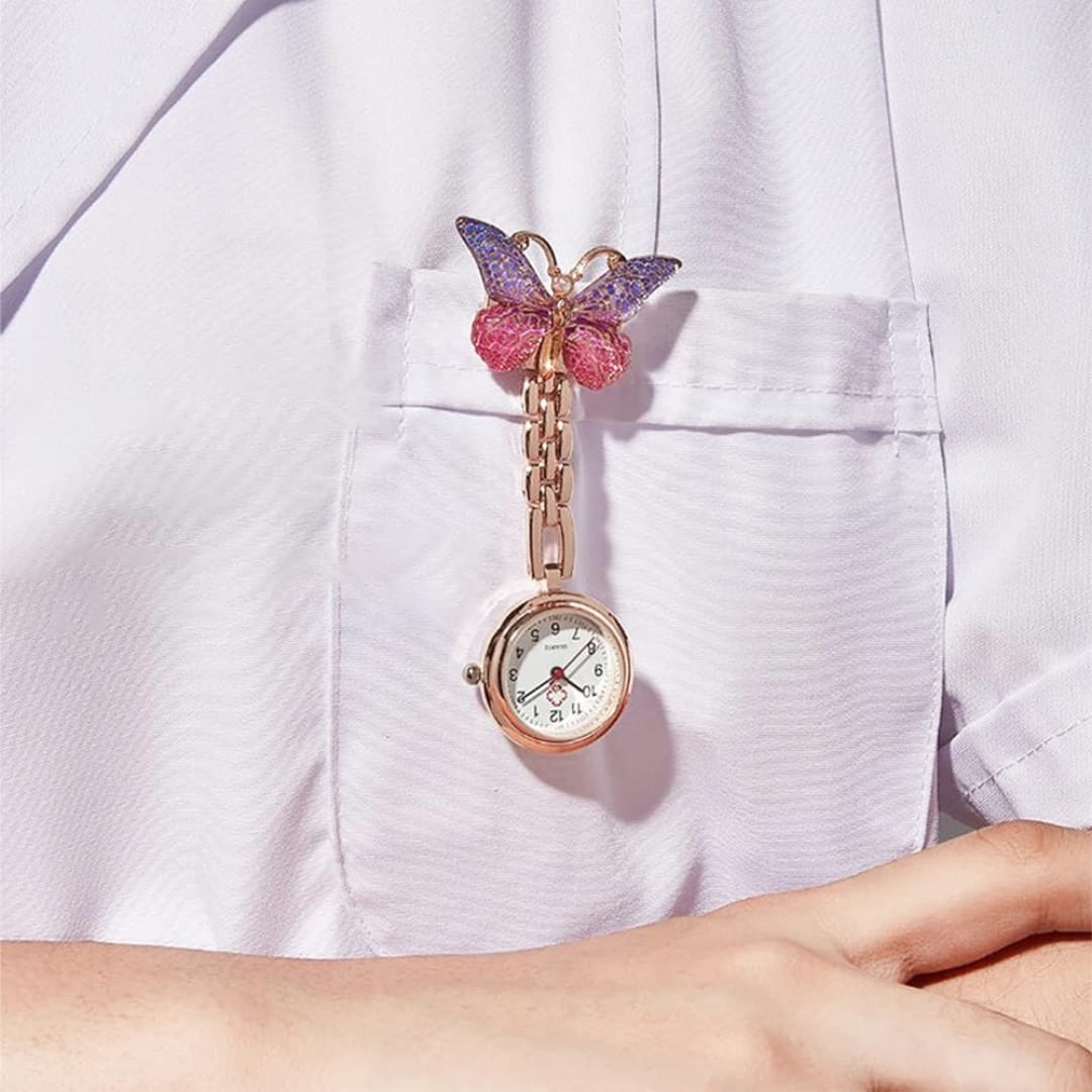 Purple Butterfly Fob Watch for Nursesv