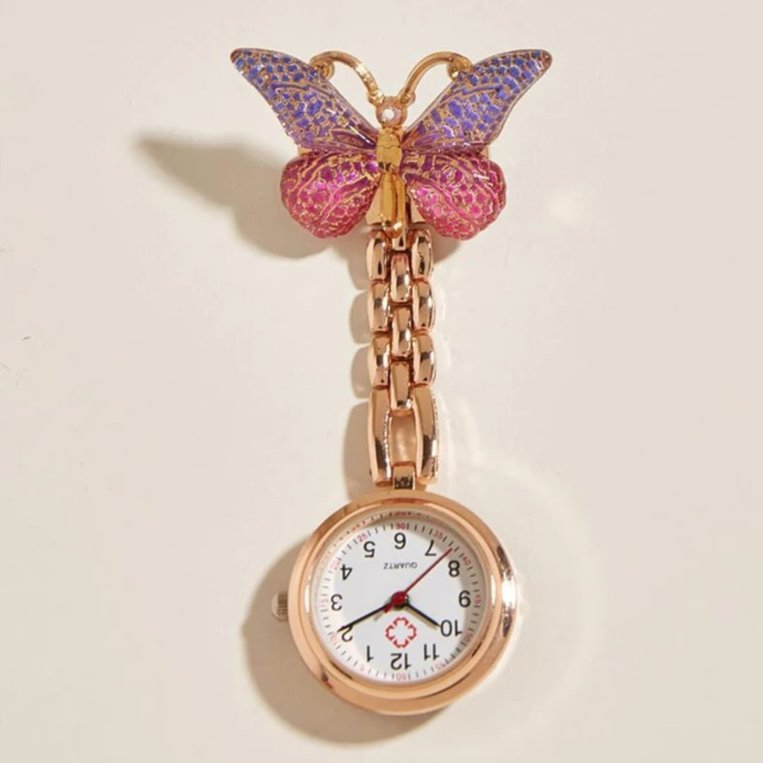 Purple Butterfly Fob Watch for Nursesv