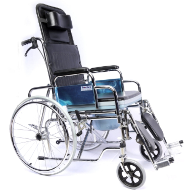 Heavy-Duty Reclining Wheelchair with Commode