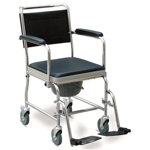 Mobile Commode Chair with Wheels & Footrests