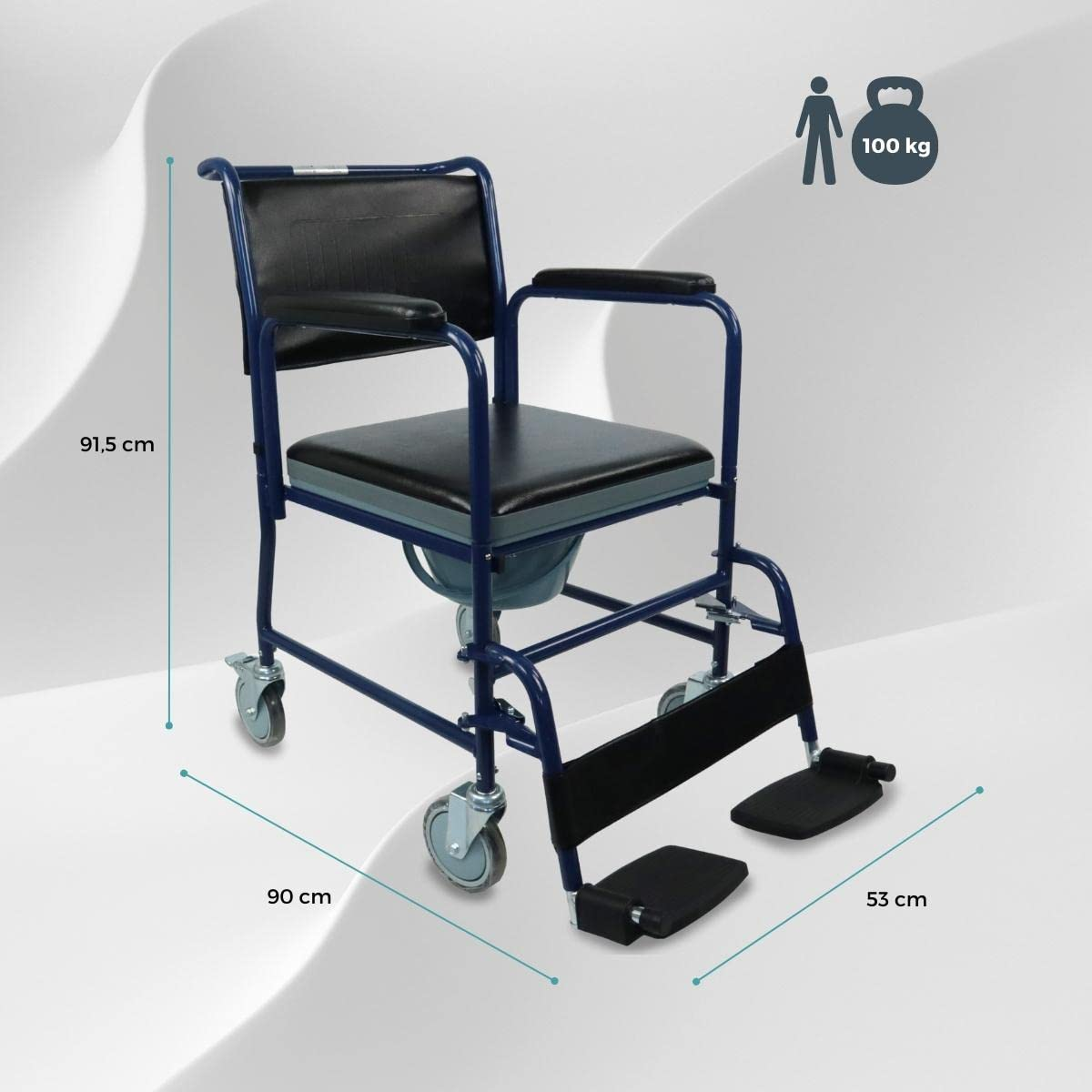 Mobile Commode Chair with Wheels & Footrests