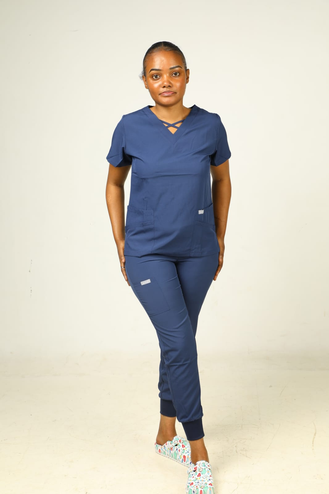 Navy Blue Cross-Neck Medical Scrub Set